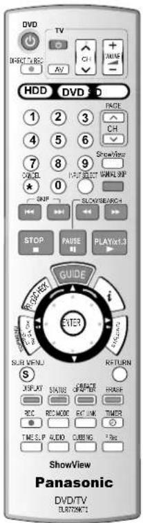 DVD DIGITALD2 TV AV DH DVD S PAGE CH ShowView SNPL HAPP RACK SLOCOMSEARCH STOP PAUSE PLAYX1.3 GUIDE i EXIT RETURN S DISPLAY STATUS GROWTH RRBISH REC REC MODE REC LINK TIMER TMES.P AUDIO CUBBERG 90Hz ShowView Panasonic DVD/TV EUR247671
