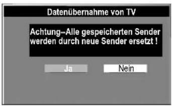 Datenübernahme von TV Achtung-Alle gespeicherten Sender werden durch neue Sender ersetzt ! Ja Nein