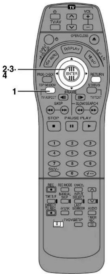 TV VOL TV:AV + - OPEN/CLOSE DISPLAY REF: TEN:NU PROG/CHECK ENTER RETURN TOP/WINDOW STATUS FRAME TV ASPECT TWTEXT SKIP SLOW/SEARCH STOP PAUSE PLAY 1 2 3 4 5 6 7 8 9 SVV+ 0 1-- REC REC MODE CANCEL MANUAL INPUT TIME S.F. SKIP SELECT DIRECT LAST AUDIO TV REC AVUW MARKER TVDVD/SETUP THER REC U