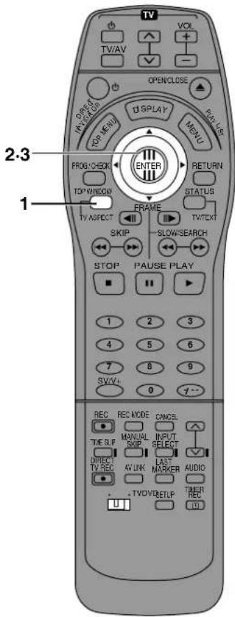 TV VOL TV/AV OPENCLOSE DISPLAY MENU 2-3 1 FROG CHECK TOP WINDOW ENTER RETURN STATUS FRAME TW/TEXT SKIP SLOW/SEARCH STOP PAUSE PLAY 1 2 3 4 5 6 7 8 9 SW/4 0 1 REC REC MODE CMCS. MANUAL INPUT SKIP SELECT DIRECT DIRECT TV REC AV/UK LAST MARKER AUDIO + TV/DVD/ETLP TIMER REC CC