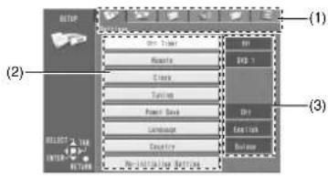 (1) (2) (3) RESET TYPE ENTER NETTER Grid Table Mounts Clock Translation Power Bars Language Country Re-Installation Settings