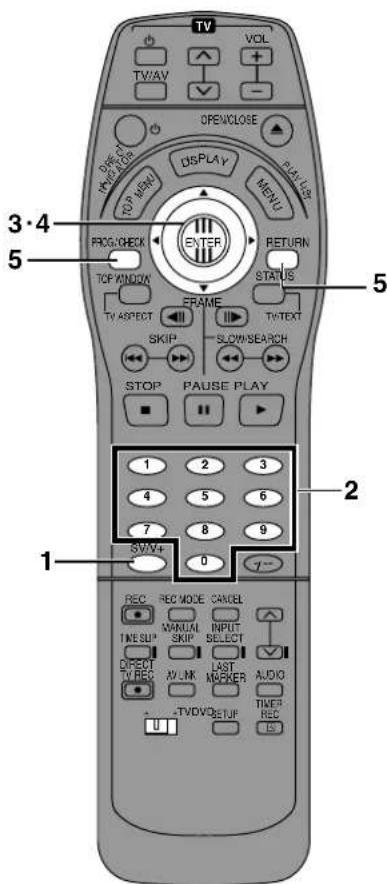 TV VOL TW/AV - CREWCLOSE 3·4 5 PROG/CHECK DISPLAY MENU ENTER RETURN STATUS 5 TOP WINDOW FRAME TV ASPECT SKIP SLOW/SEARCH STOP PAUSE PLAY 1 2 3 4 5 6 7 8 9 SW/+ 0 1-- REC REC MODE CANCEL MANUAL INPUT TIME SUP SKIP SELECT DIF/RESET AV LINK LAST NUMBER AUDIO TIME/ REC U TVD/DBSETUP IS