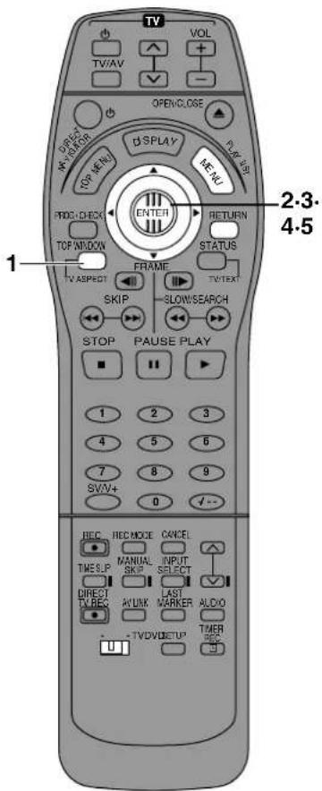 TV VOL TV/AV OPENCLOSE OPEN CLOSE DISPLAY MENU PROC CHECK ENTER RETURN TOP WINDOW STATUS FRAME TV ASPECT SKIP SLOWSEARCH STOP PAUSE PLAY 1 2 3 4 5 6 7 8 9 SV/V+ 0 DEC HED MODE CANCEL TIME SLP MANUAL SKIP INPUT SELECT DIRECT TV REC LAST MARKER ALDO TV/DV/SETUP TIMER REC 2.3- 4.5