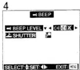 BEEP BEEP LEVEL SHUTTER SELECT: SET: EXIT: