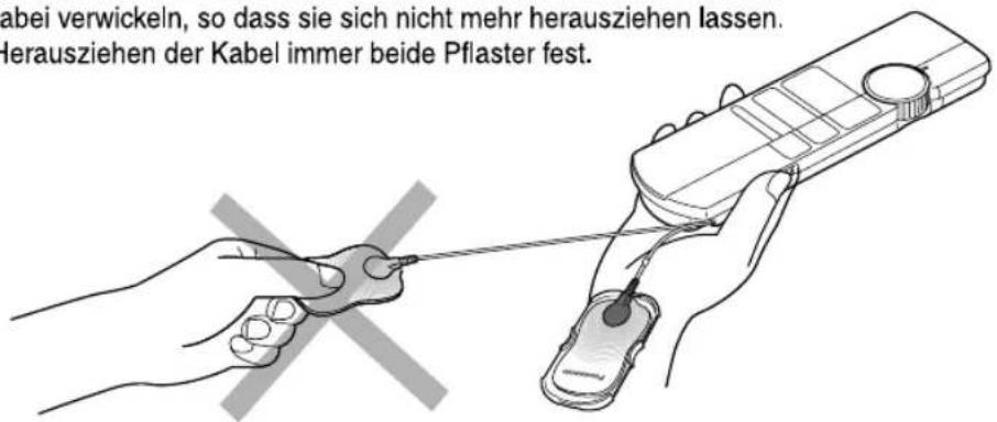 abei verwickeln, so dass sie sich nicht mehr herausziehen lassen. Herausziehen der Kabel immer beide Pflaster fest.