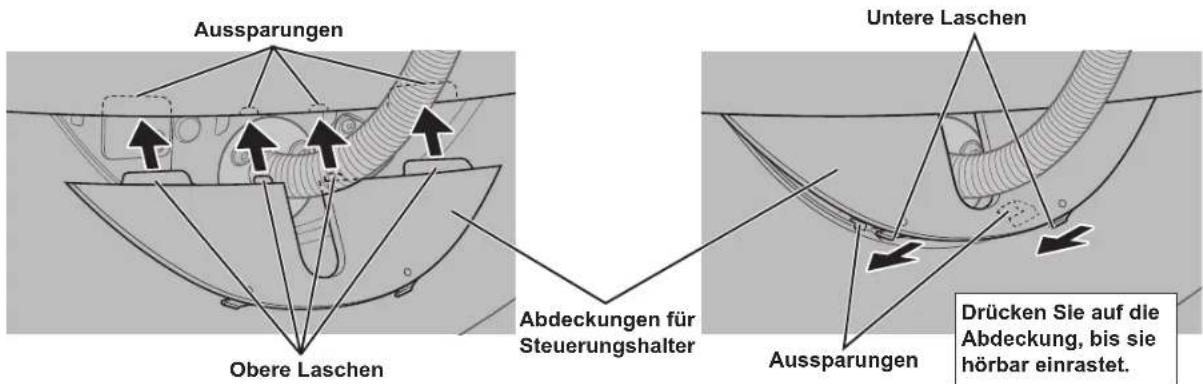 Aussparungen Obere Laschen Abdeckungen für Steuerungshalter Untere Laschen Aussparungen Drücken Sie auf die Abdeckung, bis sie hörbar einrastet.