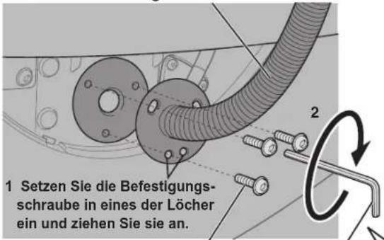 1 Setzen Sie die Befestigungsschraube in eines der Löcher ein und ziehen Sie sie an.
