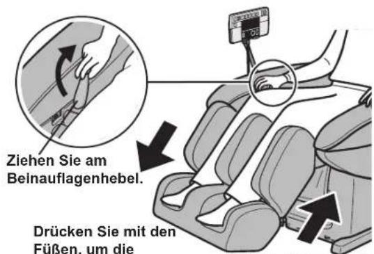 Ziehen Sie am Beinauflagenhebel. Drücken Sie mit den Füßen, um die