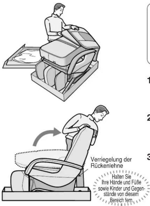 Verriegelung der Rückenlehne Halten Sie Ihre Hände und Füße sowie Kinder und Gegenstände von diesem Bereich fern.