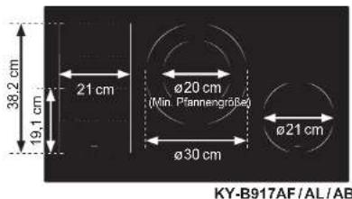 38,2 cm 19,1 cm 21 cm Ø20 cm (Min. Pfannengröße) Ø30 cm Ø21 cm KY-B917AF/AL/AB