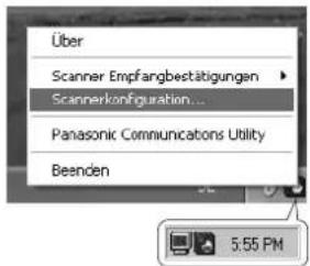 Über Scanner Empfangbestätigungen Scannerkonfiguration... Panasonic Communications Utility Beenden 5:55 PM