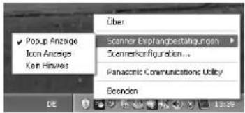Popup Anzuge Icon Anzuge Ken Hinves Über Scanner Esplanbestätigungen Scannerkonfiguration... Panasonic Communications Utility Beenden