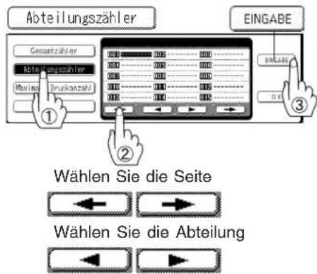 Abteilungszähler Gesamtzähler Abteilungszähler Marina Bruckszahl EINGABE Wählen Sie die Seite Wählen Sie die Abteilung