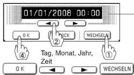 01/01/2008 00:00 0 K ② WECHSELN ④ Tag, Monat, Jahr, Zeit ① 0 K WECHSELN