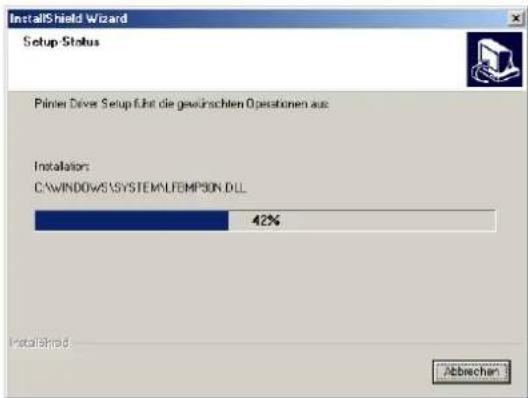 InstallShield Wizard Setup Status Pulmer Driver Setup führt die gewünschten Operationen aus Installation: C:\WINDOWS\SYSTEM\FEMP30N.DLL 42% InstallShield Abbrechen
