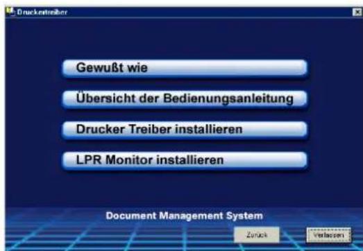 Druckatreiber Gewußt wie Übersicht der Bedienungsanleitung Drucker Treiber installieren LPR Monitor installieren Document Management System Zurück Verlappen