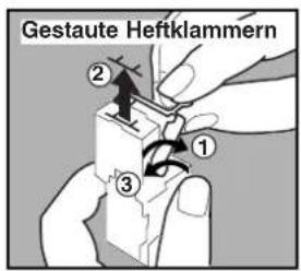 Gestaute Heftklammern ② ① ③