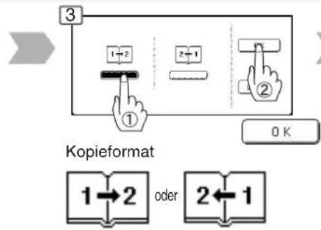 3 1→2 2→1 ① ② Kopieformat 0 K 1→2 oder 2←1