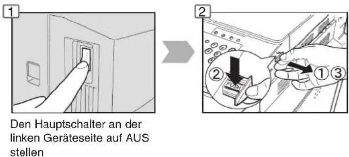 1 Den Hauptschalter an der linken Geräteseite auf AUS stellen 2 ② ③