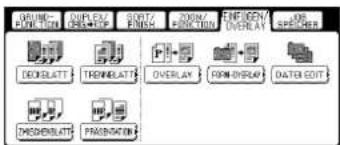 DRINK FUNCTION DUPLEX OVERVIEW SORT FINISH ROOM FUNCTION FINDIENCY ON SPEAKER DECKELATT TRENNBLATT OVERLAY FORM-DISPLAY DATA-EDIT DECKELATT PRODUCTION