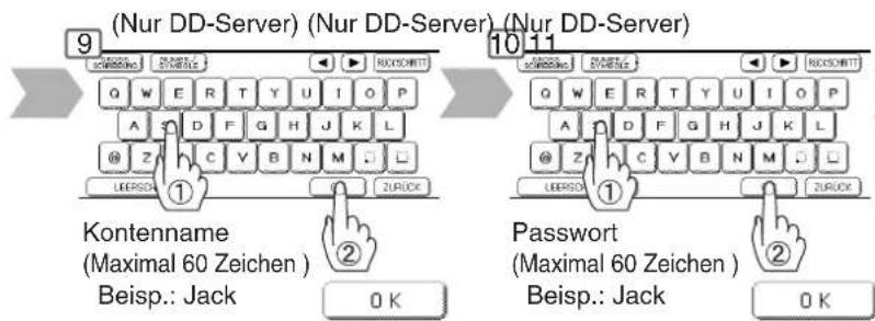 (Nur DD-Server) (Nur DD-Server) (Nur DD-Server) 9 10-11 Kontenname (Maximal 60 Zeichen ) Beisp.: Jack 1 2 3 4 5 6 7 8 9 10 11 Password (Maximal 60 Zeichen ) Beisp.: Jack OK