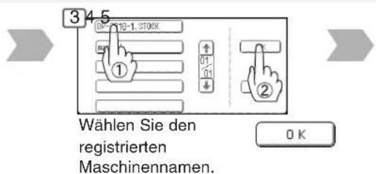 3 4 5 0F-10-1.STOCK ① ↑ 01 ↓ ② Wählen Sie den registrierten Maschinennamen. OK