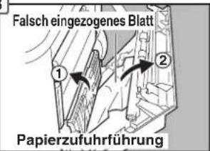 Falsch eingezogenes Blatt ① ② Papierzufuhrführung