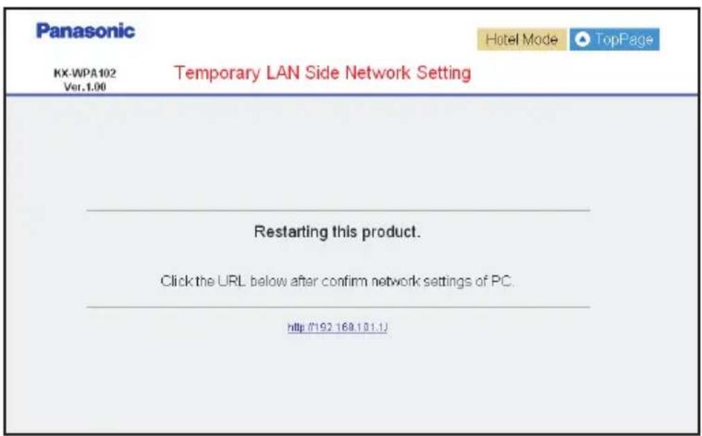 PANASONIC KX-WP1050 - Temporary LAN Side Network Setting when networks on the WAN side and the LAN side overlap - 2