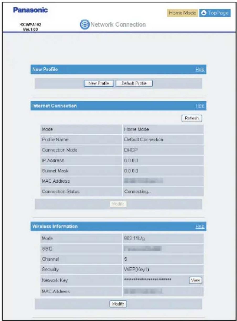 PANASONIC KX-WP1050 - Click [Network Connection] on the Top Menu. - 1