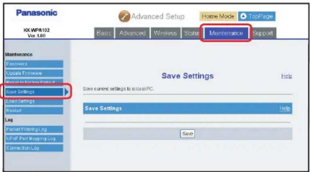 PANASONIC KX-WP1050 - Save Settings: - 1