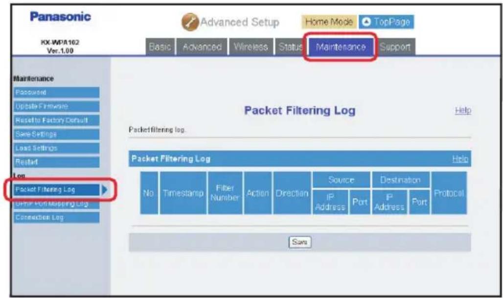 PANASONIC KX-WP1050 - Packet Filtering Log: - 1