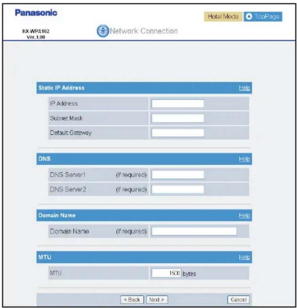 PANASONIC KX-WP1050 - Configuring the Internet connection settings - 2