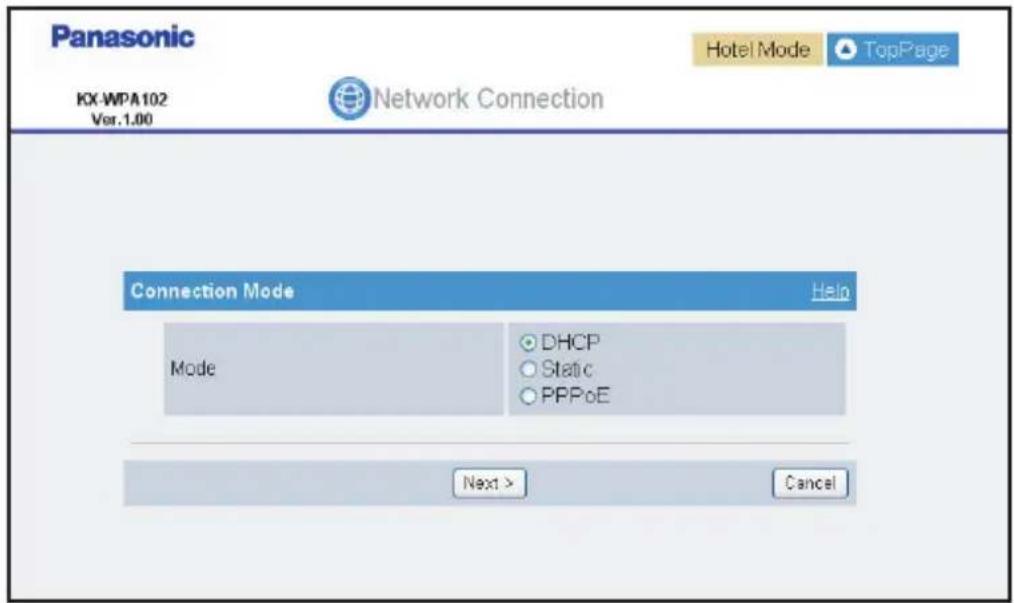 PANASONIC KX-WP1050 - When the Mode selector is set to "HOTEL": - 1
