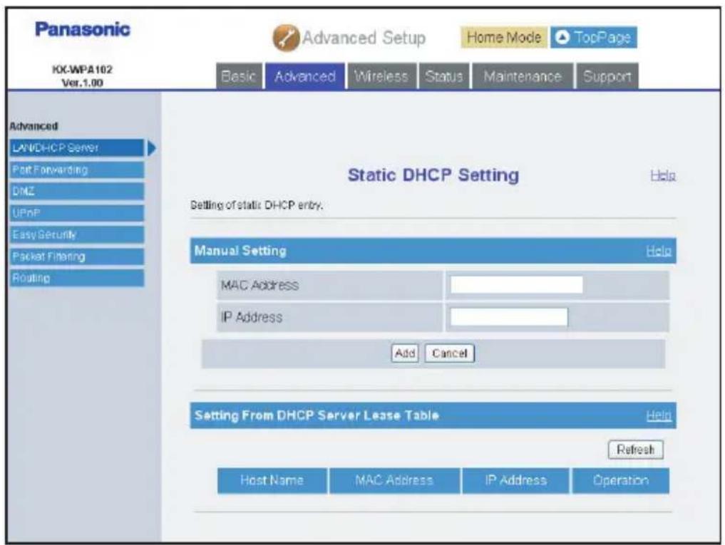PANASONIC KX-WP1050 - Static DHCP (IP Address Reservation): - 1