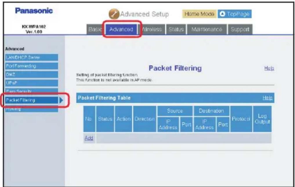 PANASONIC KX-WP1050 - Packet Filtering: - 1