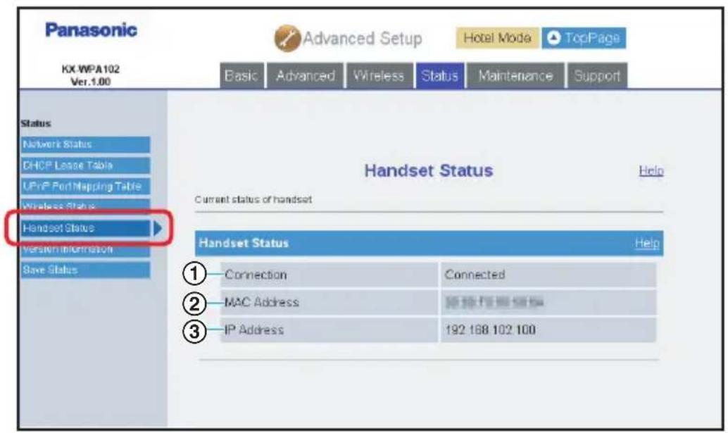PANASONIC KX-WP1050 - Wireless Status: - 1