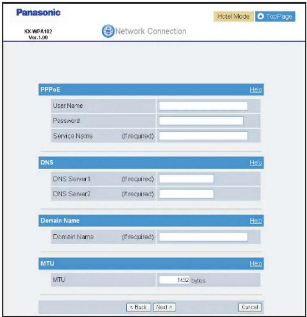 PANASONIC KX-WP1050 - Configuring the Internet connection settings - 3