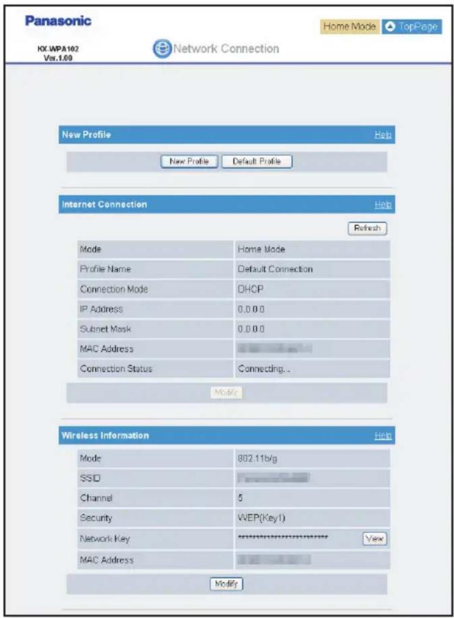 PANASONIC KX-WP1050 - Click [Network Connection] on the Top Menu. - 1