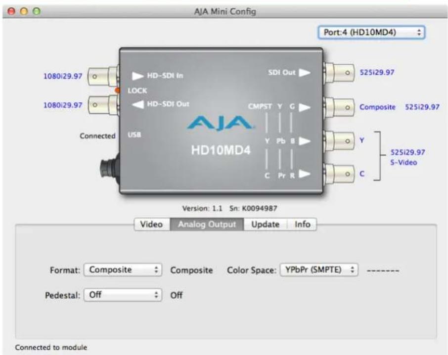 AJA HD10MD4 - Analog Output Tab Screen - 1
