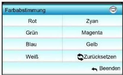 Farbabstimmung Rot Zyan Grün Magenta Blau Gelb Weiß Zurücksetzen Beenden