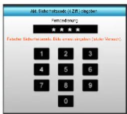 Akt. Einbeufzcode (4 ZNF) eingeben Femzed zong 1 2 3 4 5 6 7 8 9 0