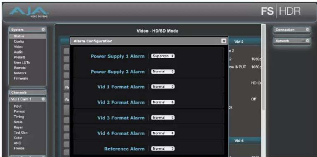 AJA FS-HDR - Alarm Configuration Screen - 1