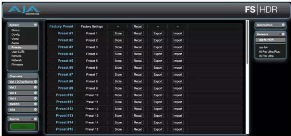 AJA FS-HDR - Presets Screen - 1
