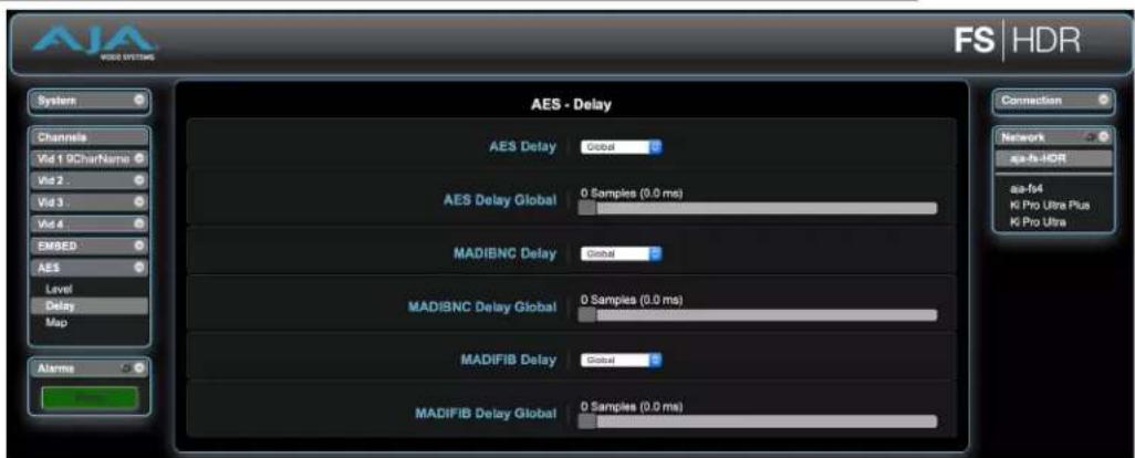 AJA FS-HDR - AES/MADI Delay Screen - 1