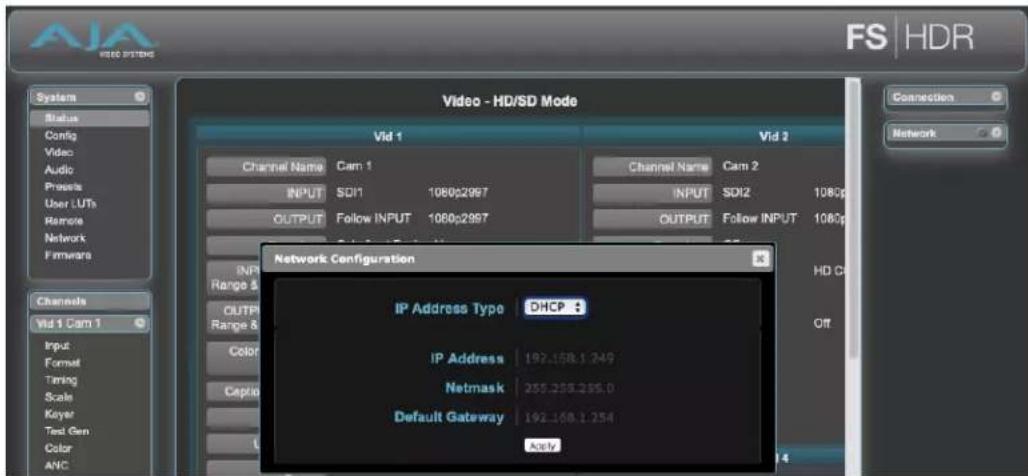 AJA FS-HDR - Network Pane and Network Configuration Screen - 1