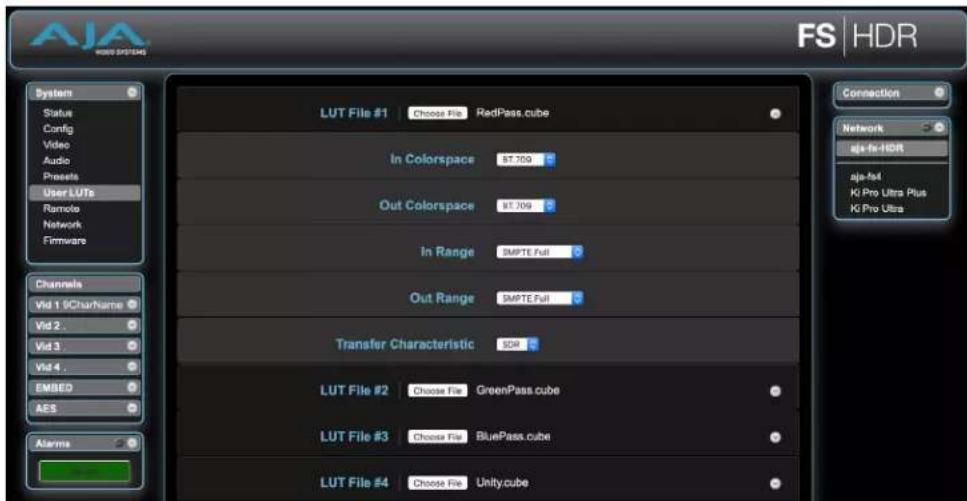 AJA FS-HDR - User LUTs Screen - 1