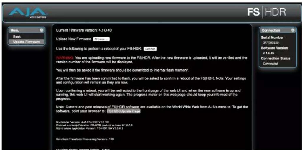 AJA FS-HDR - Firmware Screen - 1