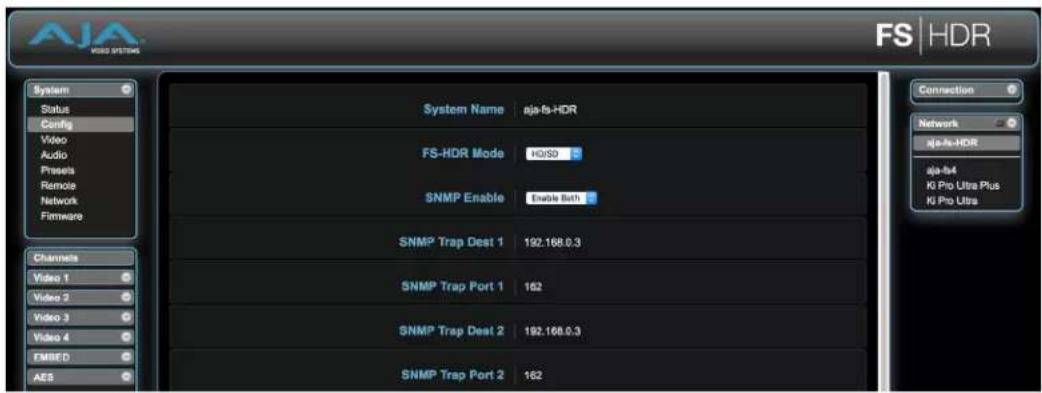 AJA FS-HDR - Web Browser SNMP Configuration - 1