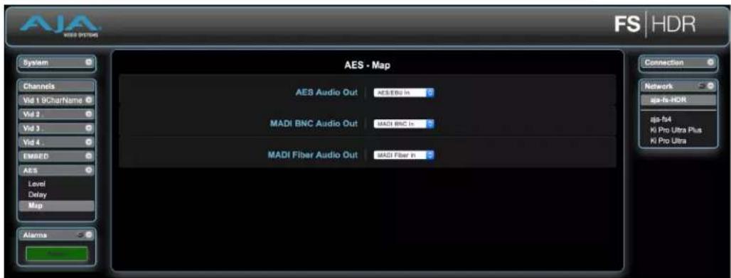AJA FS-HDR - AES/MADI Map Screen - 1