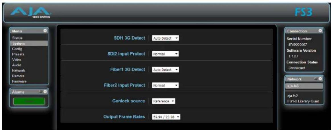 AJA FS3 - System Screen - 1